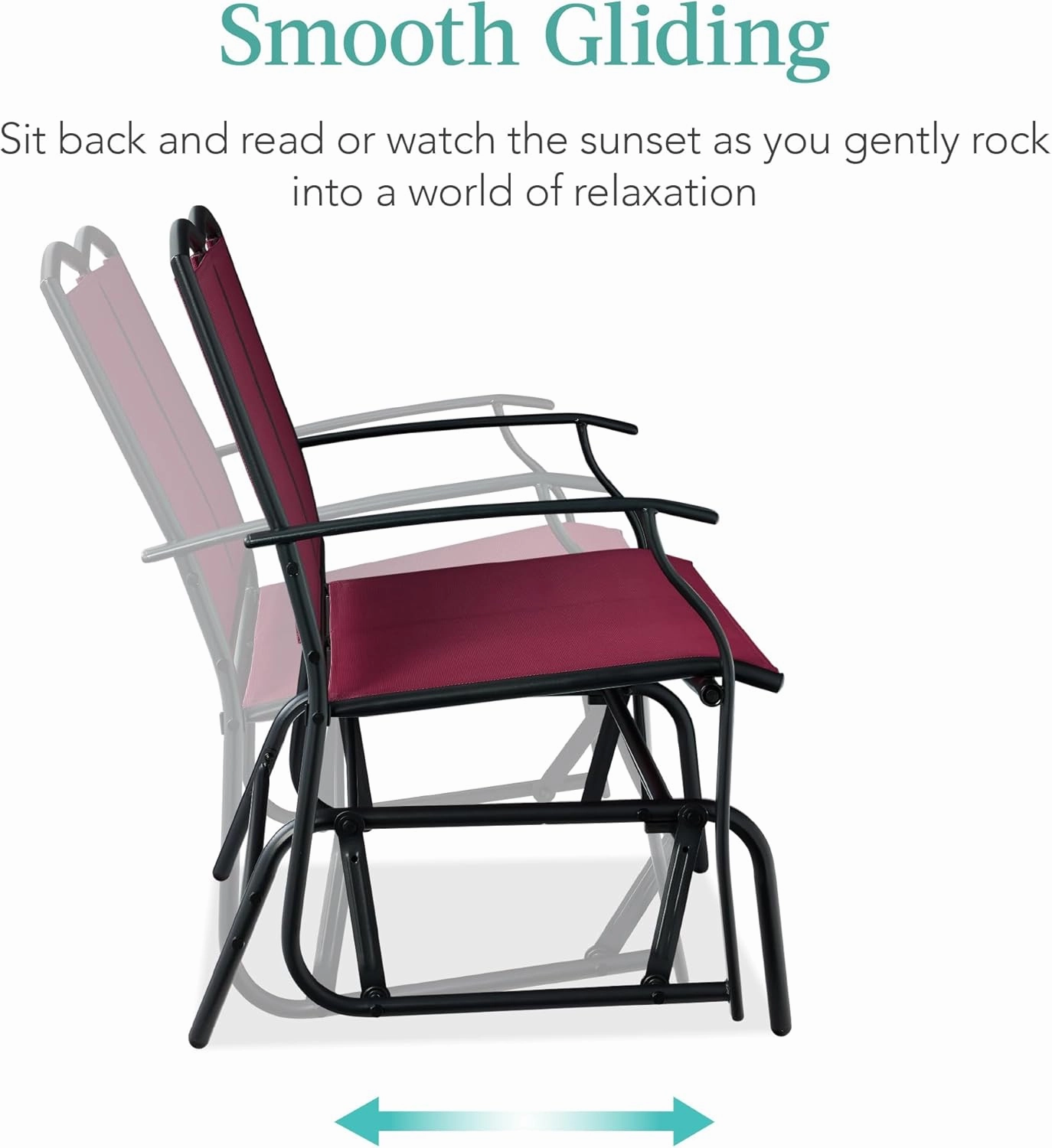 Best Choice Products 2-Person Outdoor Patio Swing Glider Steel Bench Loveseat Rocker for Deck, Porch w/Textilene Fabric, Steel Frame - Burgundy/Black