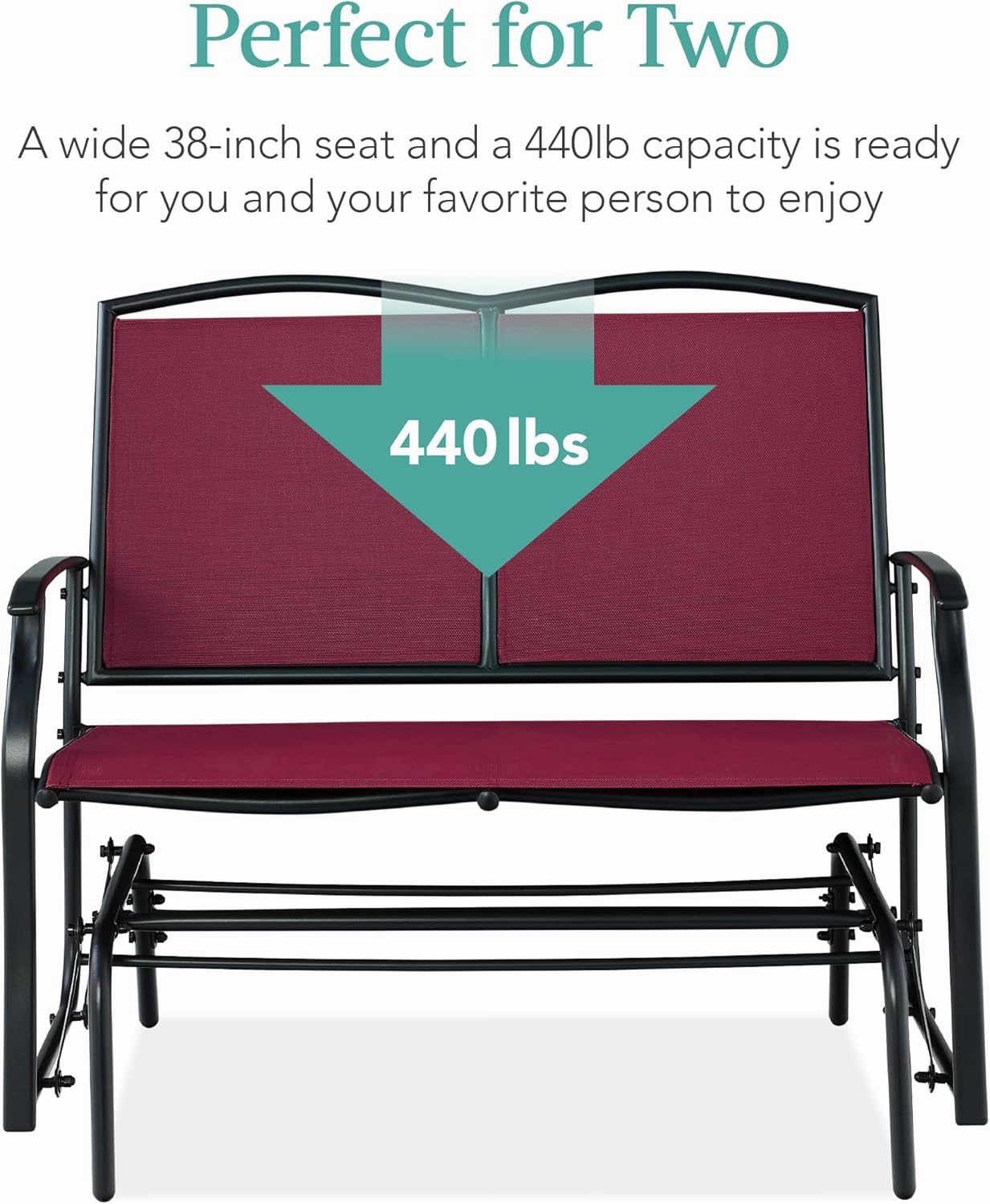 Best Choice Products 2-Person Outdoor Patio Swing Glider Steel Bench Loveseat Rocker for Deck, Porch w/Textilene Fabric, Steel Frame - Burgundy/Black