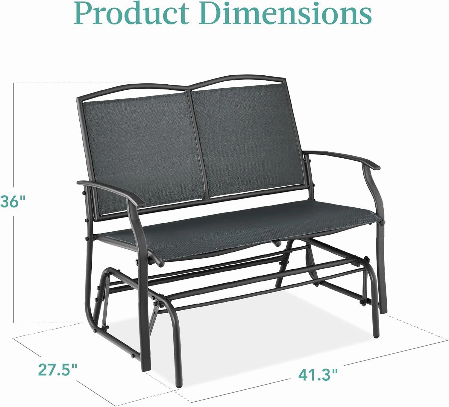 Best Choice Products 2-Person Outdoor Patio Swing Glider Steel Bench Loveseat Rocker for Deck, Porch w/Textilene Fabric, Steel Frame - Dark Gray