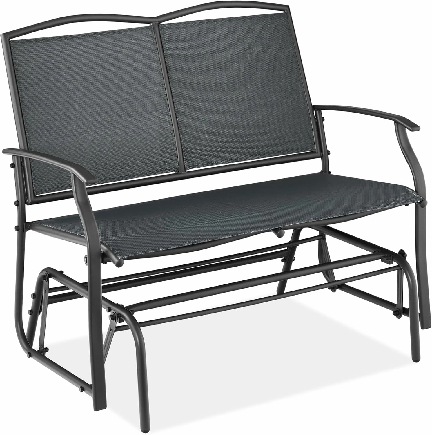 Best Choice Products 2-Person Outdoor Patio Swing Glider Steel Bench Loveseat Rocker for Deck, Porch w/Textilene Fabric, Steel Frame - Dark Gray