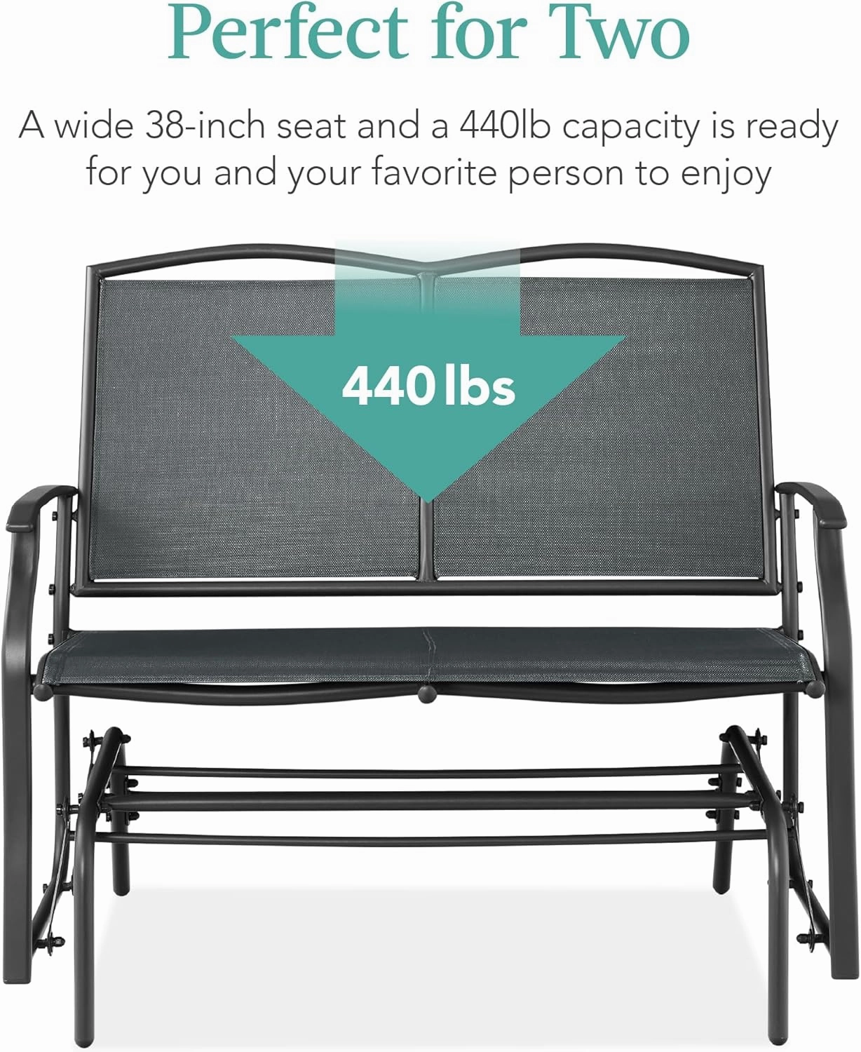 Best Choice Products 2-Person Outdoor Patio Swing Glider Steel Bench Loveseat Rocker for Deck, Porch w/Textilene Fabric, Steel Frame - Dark Gray