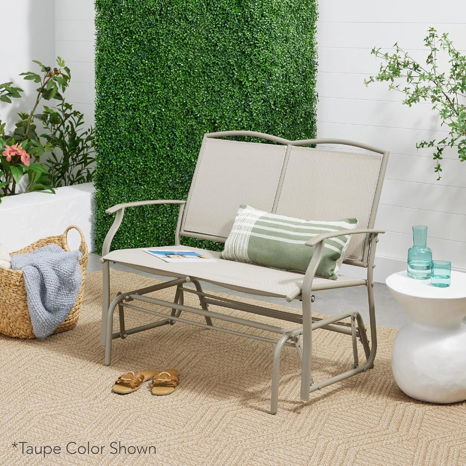 Best Choice Products 2-Person Outdoor Patio Swing Glider Steel Bench Loveseat Rocker for Deck, Porch w/Textilene Fabric, Steel Frame - Forest Green/Brown
