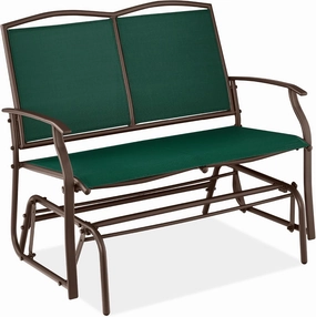 Best Choice Products 2-Person Outdoor Patio Swing Glider Steel Bench Loveseat Rocker for Deck, Porch w/Textilene Fabric, Steel Frame - Forest Green/Brown