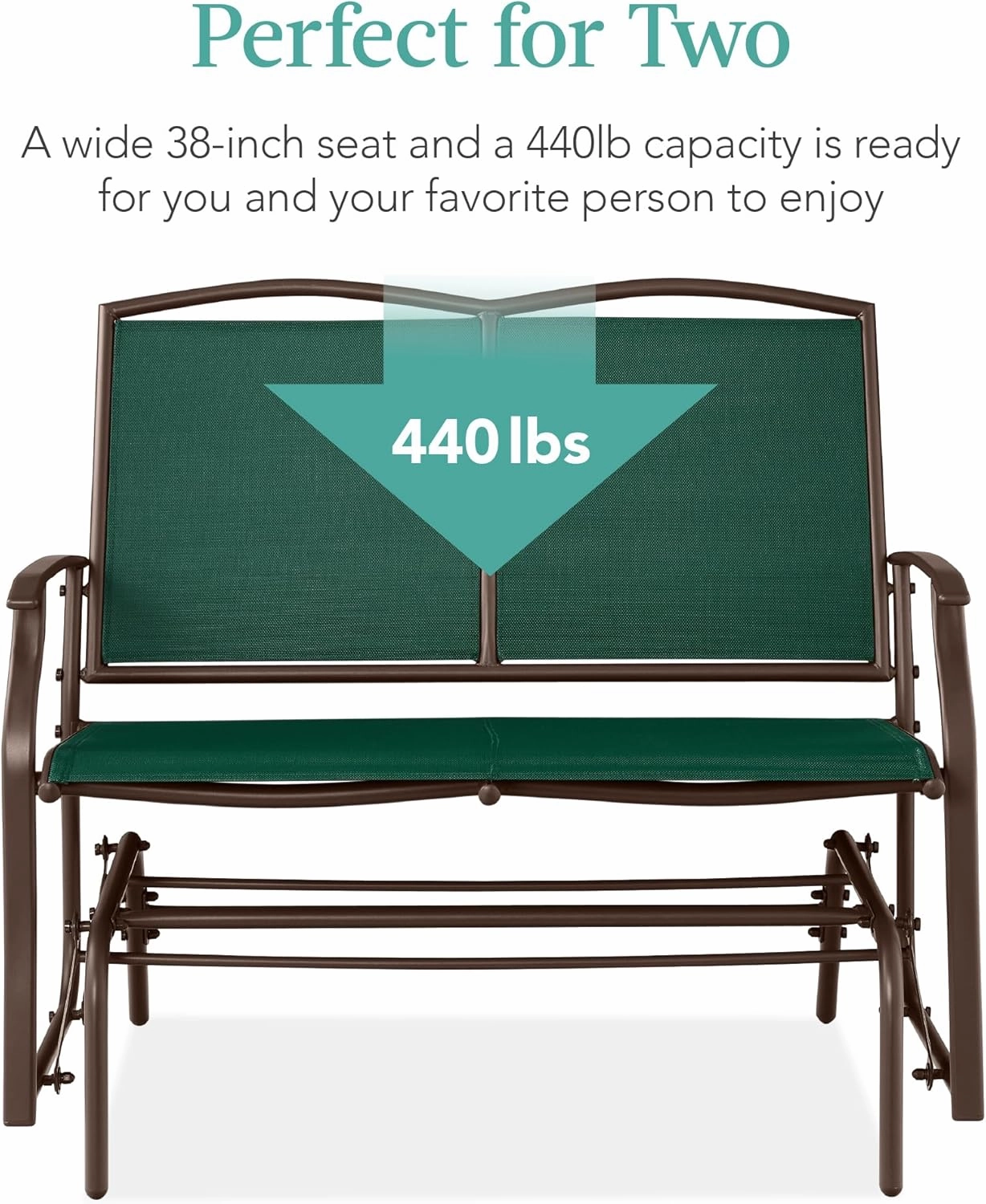 Best Choice Products 2-Person Outdoor Patio Swing Glider Steel Bench Loveseat Rocker for Deck, Porch w/Textilene Fabric, Steel Frame - Forest Green/Brown