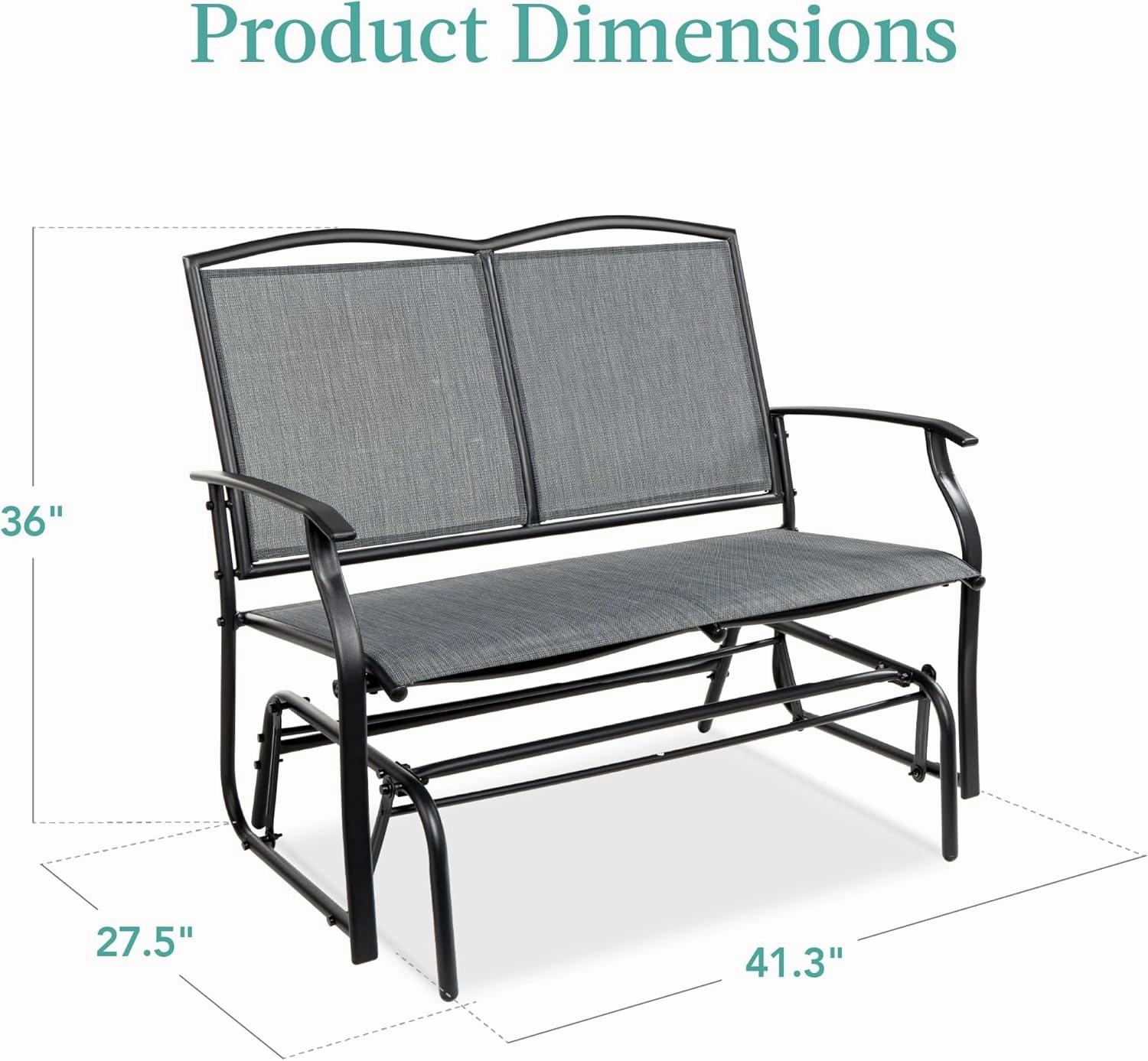 Best Choice Products 2-Person Outdoor Patio Swing Glider Steel Bench Loveseat Rocker for Deck, Porch w/Textilene Fabric, Steel Frame - Gray