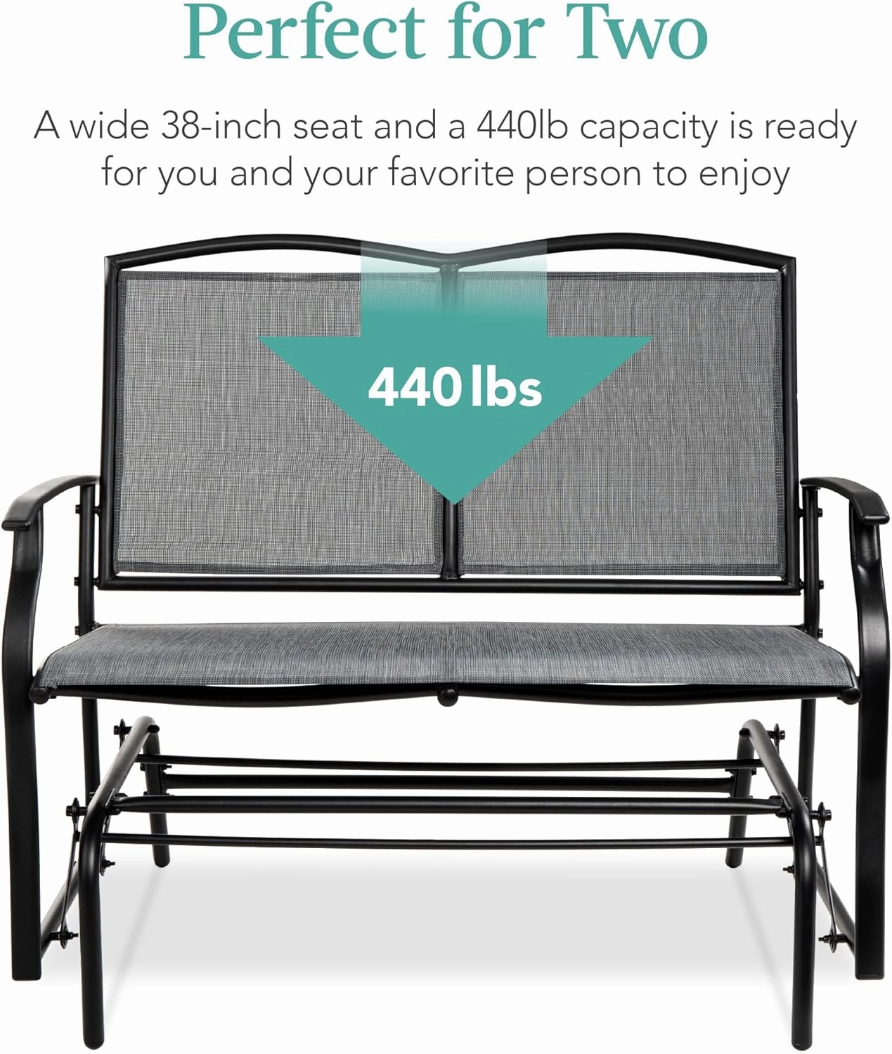 Best Choice Products 2-Person Outdoor Patio Swing Glider Steel Bench Loveseat Rocker for Deck, Porch w/Textilene Fabric, Steel Frame - Gray
