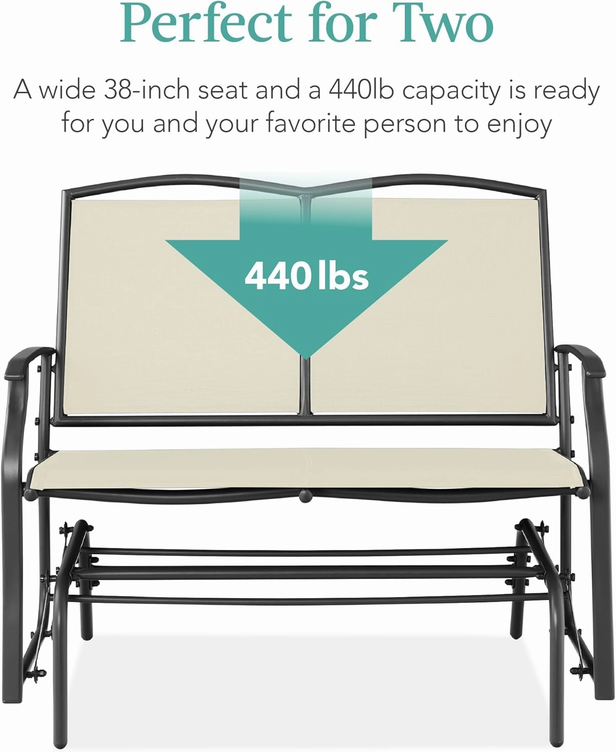 Best Choice Products 2-Person Outdoor Patio Swing Glider Steel Bench Loveseat Rocker for Deck, Porch w/Textilene Fabric, Steel Frame - Ivory/Gray