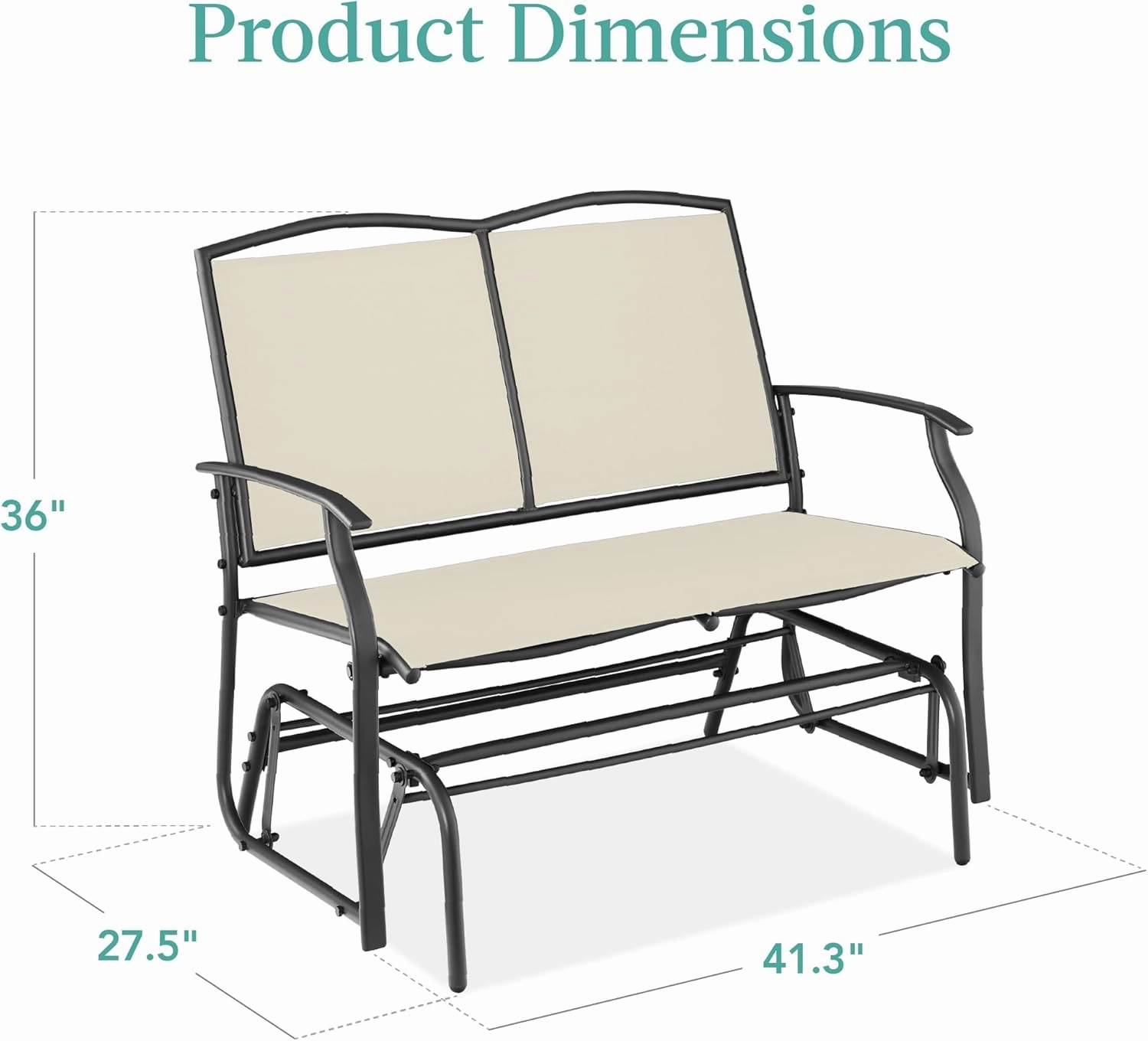 Best Choice Products 2-Person Outdoor Patio Swing Glider Steel Bench Loveseat Rocker for Deck, Porch w/Textilene Fabric, Steel Frame - Ivory/Gray