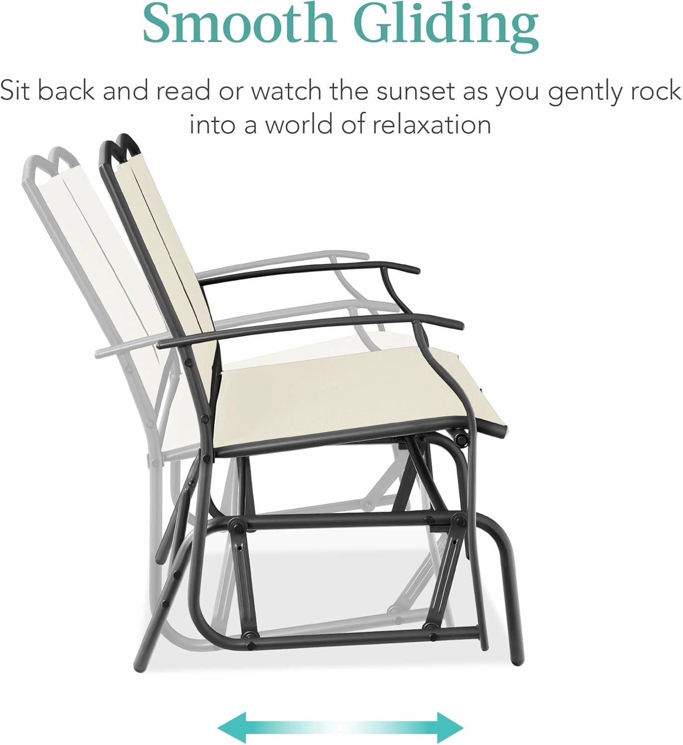 Best Choice Products 2-Person Outdoor Patio Swing Glider Steel Bench Loveseat Rocker for Deck, Porch w/Textilene Fabric, Steel Frame - Ivory/Gray
