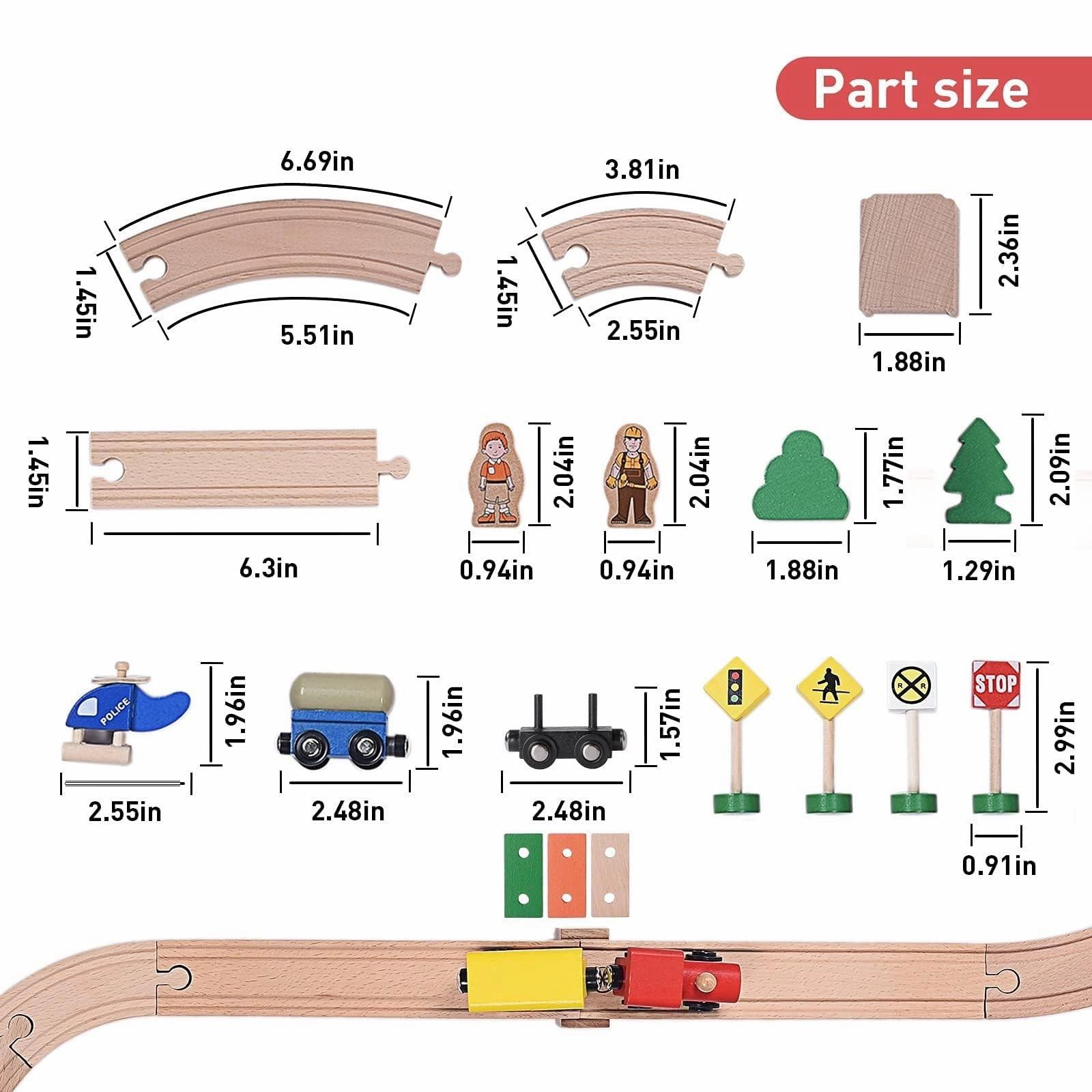 BetDEF Wooden Train Set,39 Pcs-with All-Wood Train Tracks with Double Sided Wooden Tracks and Color Box for 3  Year Old Boys and Girls Toddler-Fits Thomas Brio Melissa and Doug… (39PC)
