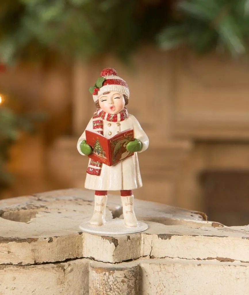Bethany Lowe Christmas Caroling Leah with Book Kids Singing 6" Caroler Figure