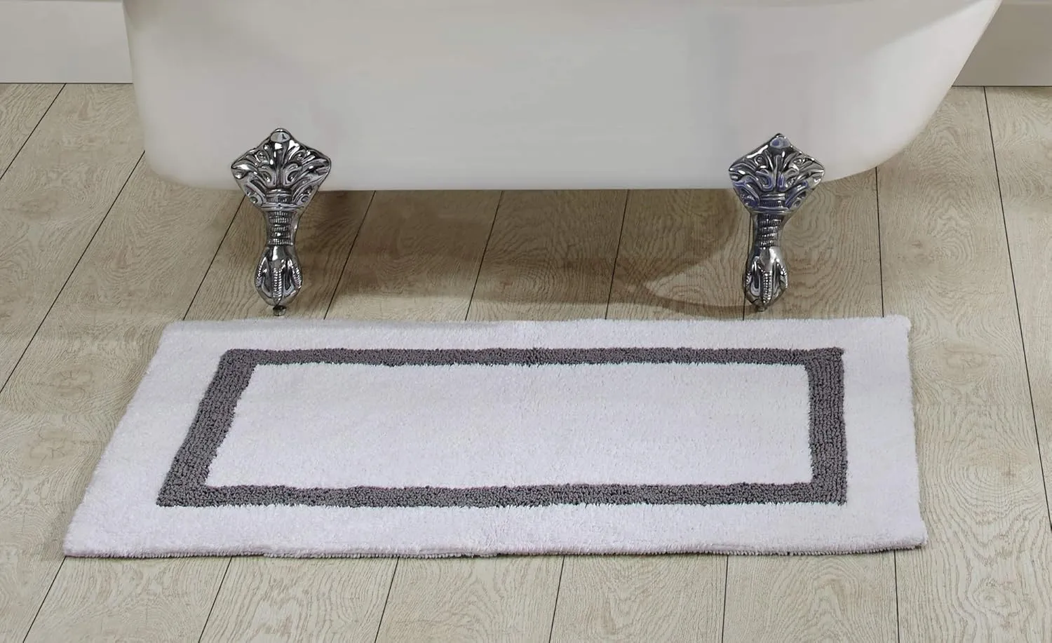 Better Trends 100% Cotton Hotel Collection Bath Mats, White & Gray Bath Mat - Tufted, Reversible & Absorbent & Machine Washable Bath Mats for Bathroom Floor, Shower & Sink, 24" x 40"