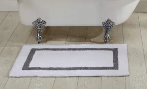 Better Trends 100% Cotton Hotel Collection Bath Mats, White & Gray Bath Mat - Tufted, Reversible & Absorbent & Machine Washable Bath Mats for Bathroom Floor, Shower & Sink, 24" x 40"