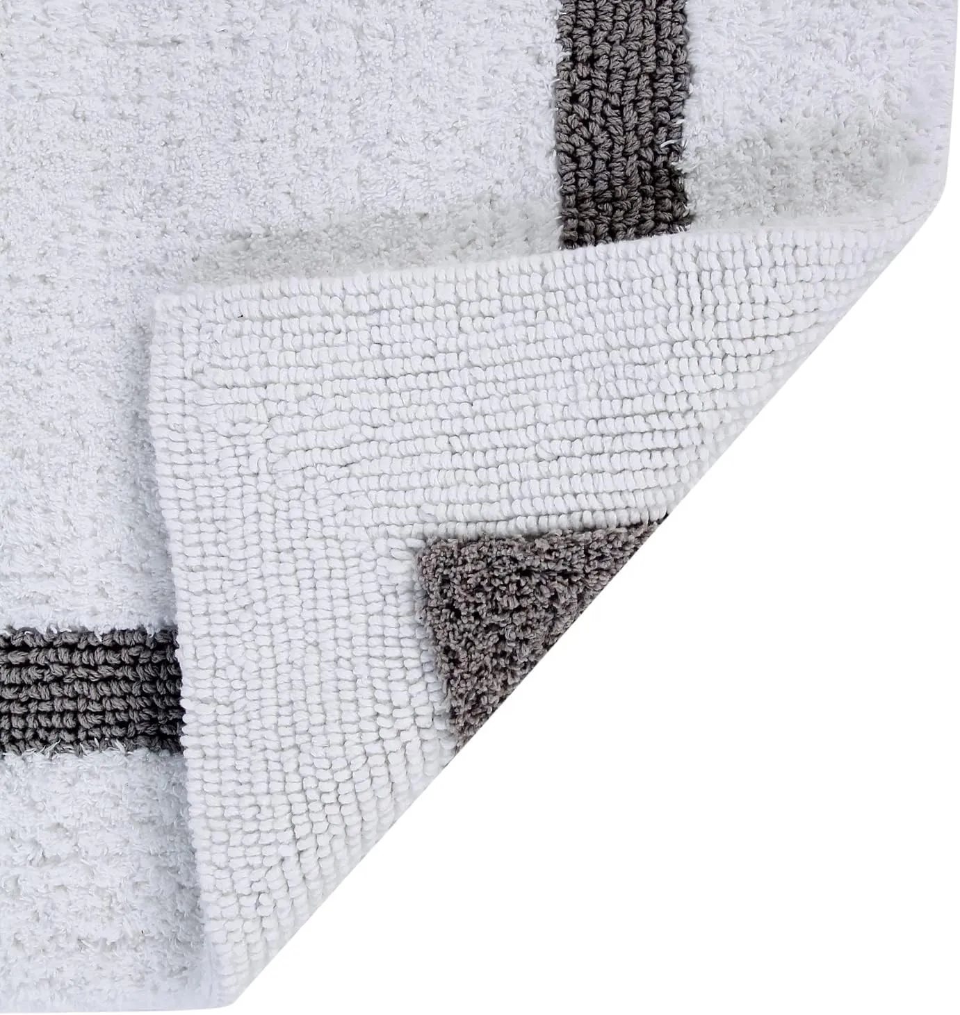 Better Trends 100% Cotton Hotel Collection Bath Mats, White & Gray Bath Mat - Tufted, Reversible & Absorbent & Machine Washable Bath Mats for Bathroom Floor, Shower & Sink, 24" x 40"