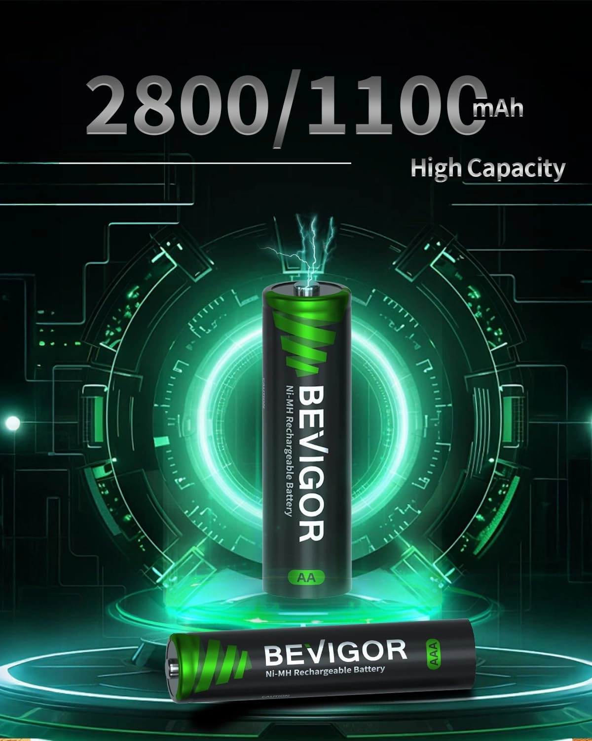 BEVIGOR 16 Sets AA AAA Rechargeable Batteries, High Capacity 8-Pack AA 2800mAh & 8-Pack AAA 1100mAh, 1.2V NiMH Low Self Discharge