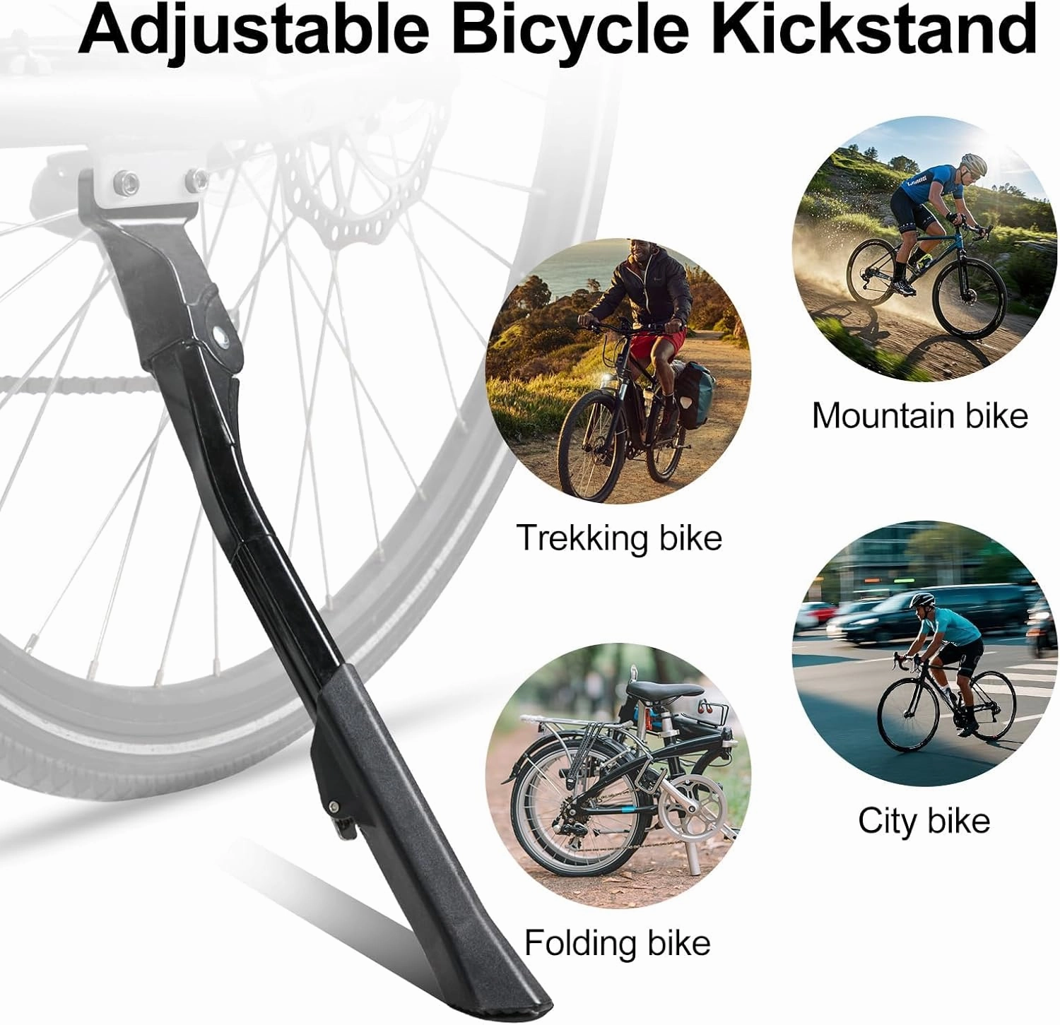 Bike Kickstand for Cervelo R5 Disc, Adjustable Kickstand Foot Side Stand Support, Aluminum Rear Side Bicycle Stand for Bike with Non-Slip Rubber Foot, B