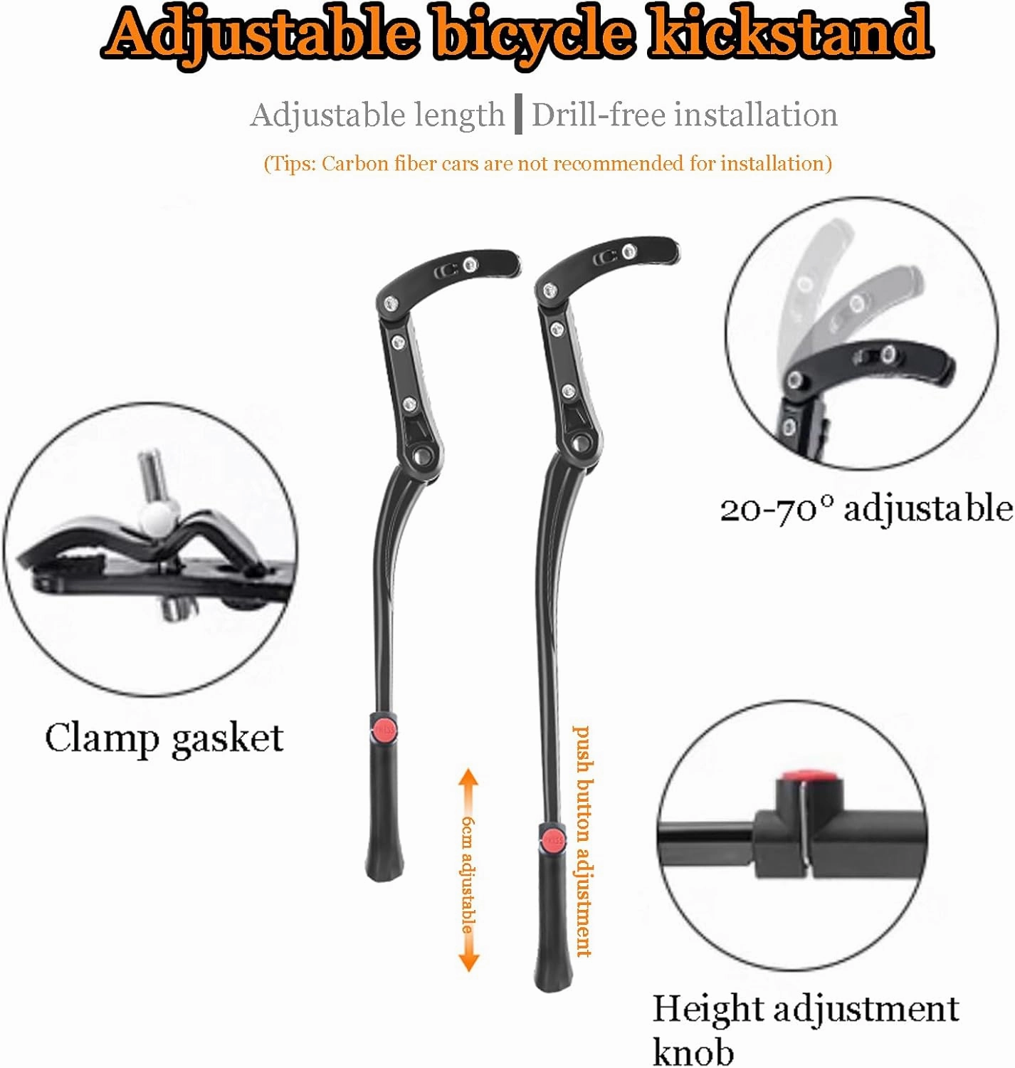 Bike Kickstand for Cervelo R5 Disc, Adjustable Kickstand Foot Side Stand Support, Aluminum Rear Side Bicycle Stand for Bike with Non-Slip Rubber Foot, B