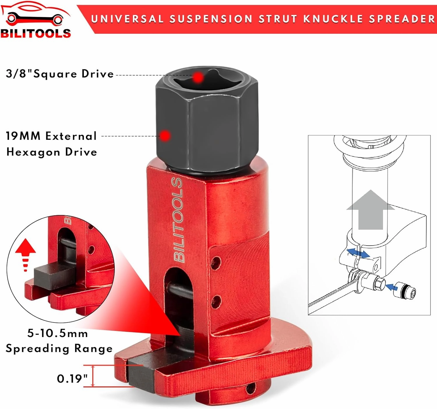 BILITOOLS Universal Suspension Strut Spreader Tool Knuckle Spreader Hub Steering Spindle Spreader 5.0 – 10.5 mm