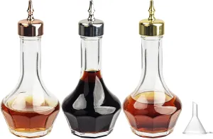 Bitters Bottle Set of 3, Glass Dasher Bottle 1.7oz, Decorative Professional Bar Tool for Cocktail Great for Bartender Home Bar Restaurant with Alloy Cap