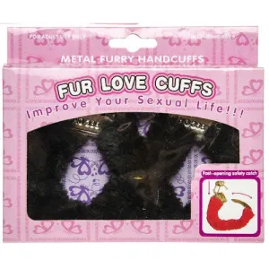 Black Fluffy Handcuffs – Novelty Toy Handcuffs Fun Role Play Accessory Fancy Dress