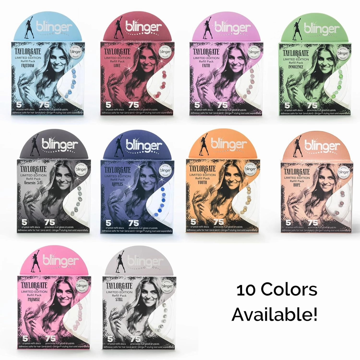 blinger® Limited Edition Refill Pack - Youth | 75 Precision-Cut Glass Crystals (5 Discs) | Hair Safe Adhesive - Bling In, Brush Out | blinger® Styling Tool Not Included | Gold 5 MM