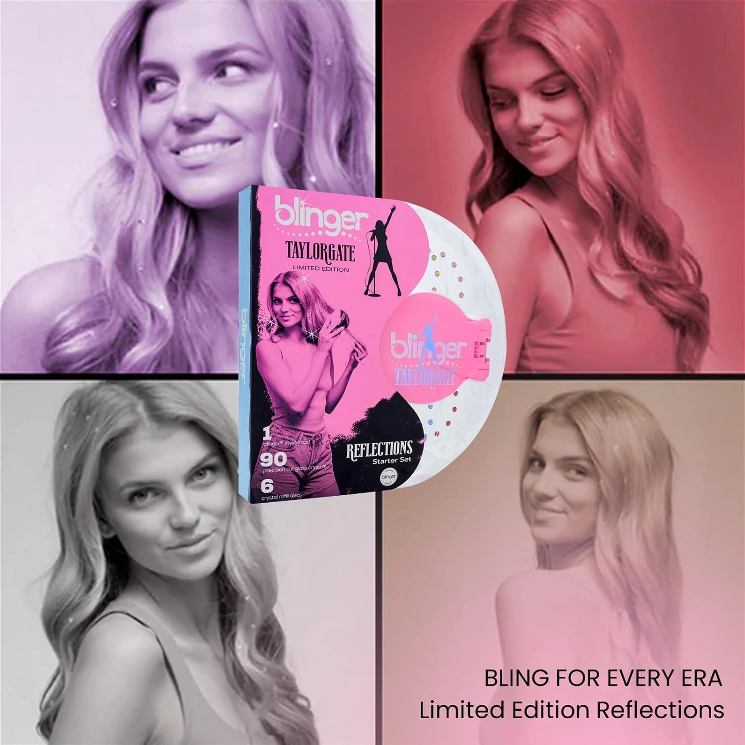 blinger® Limited Edition Refill Pack - Youth | 75 Precision-Cut Glass Crystals (5 Discs) | Hair Safe Adhesive - Bling In, Brush Out | blinger® Styling Tool Not Included | Gold 5 MM