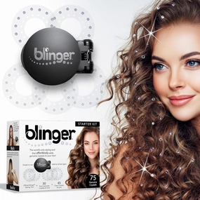 blinger® Starter Kit | Women's Hair Styling Tool   75 Precision-Cut Glass Crystals | Bling in Seconds! Bedazzling Multi-Faceted Gems | Hair-Safe – Bling In Brush Out