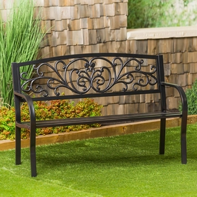 Blooming Garden Metal Bench, Black
