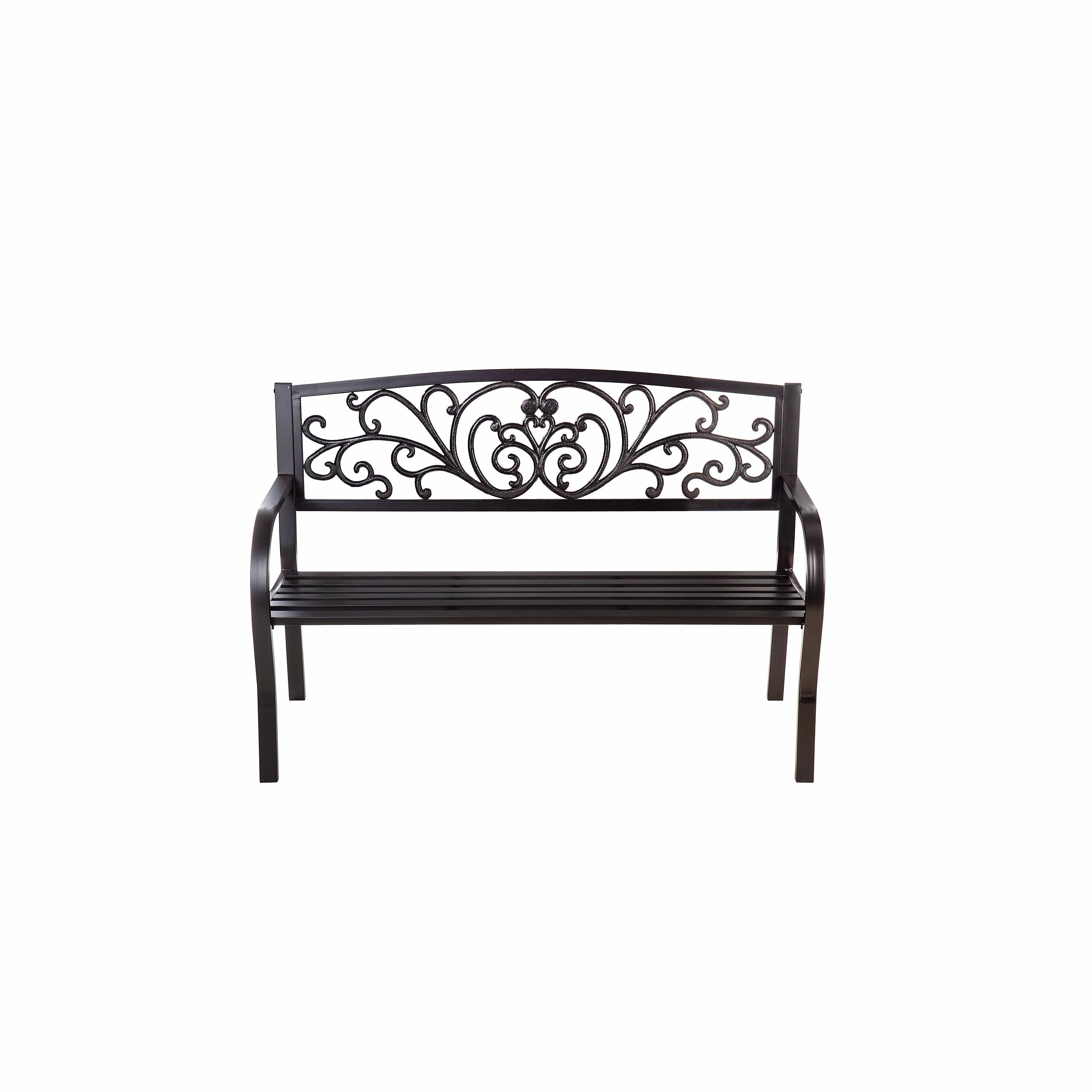 Blooming Garden Metal Bench, Black