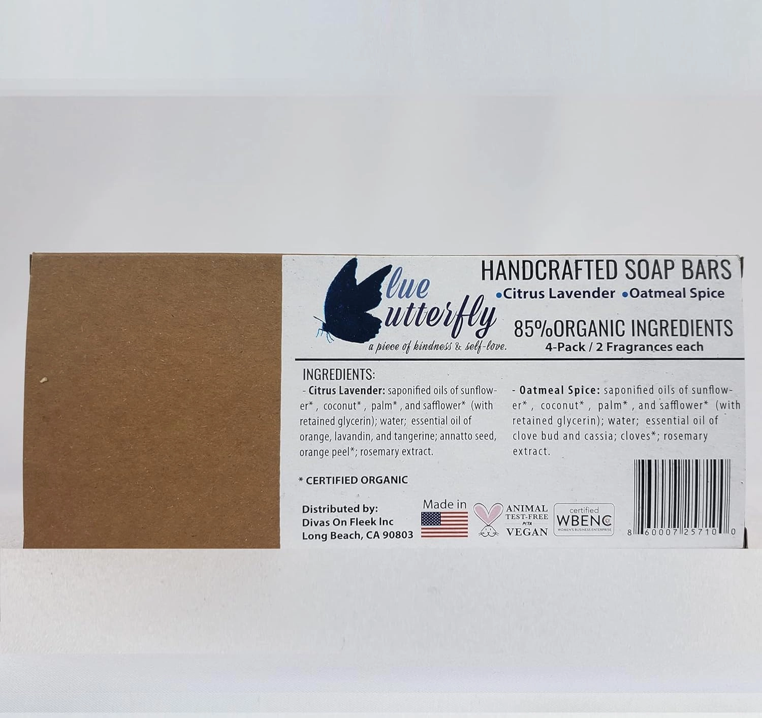 Blue Butterfly Handcrafted Soap, 4 pack, 4 onces each. (Prairie and Orange Bergamont)