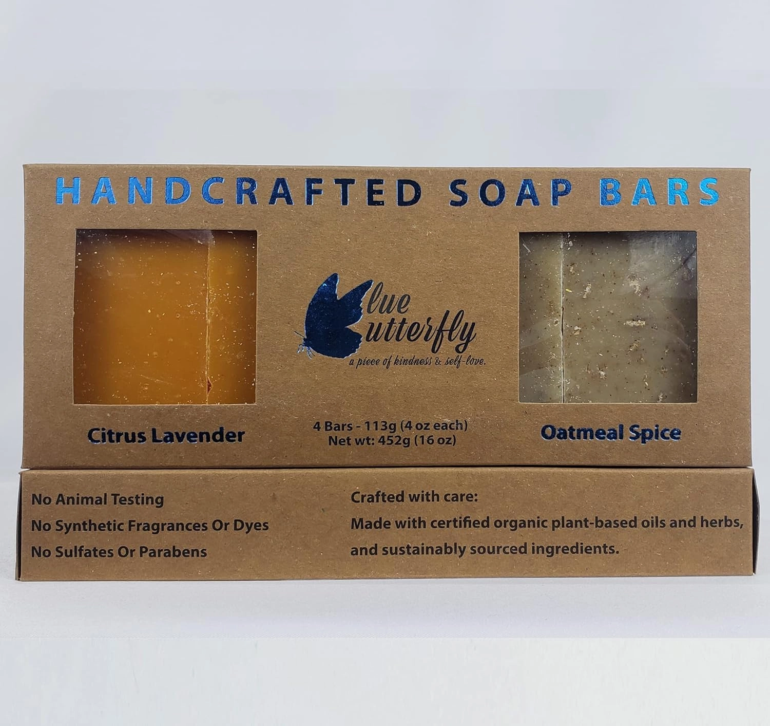 Blue Butterfly Handcrafted Soap, 4 pack, 4 onces each. (Prairie and Orange Bergamont)