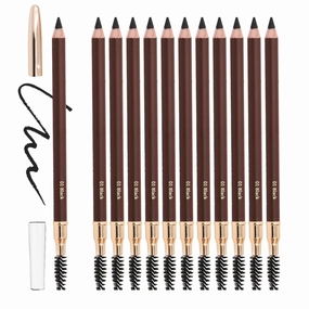 BODERMINCER Wholesale 12pcs Long Lasting Waterproof Dark Brown Eyebrow Pencil Eyeliner Set Easy to Color Professional Eye-Makeup Gel Pen Makeup (12PCS BLACK)
