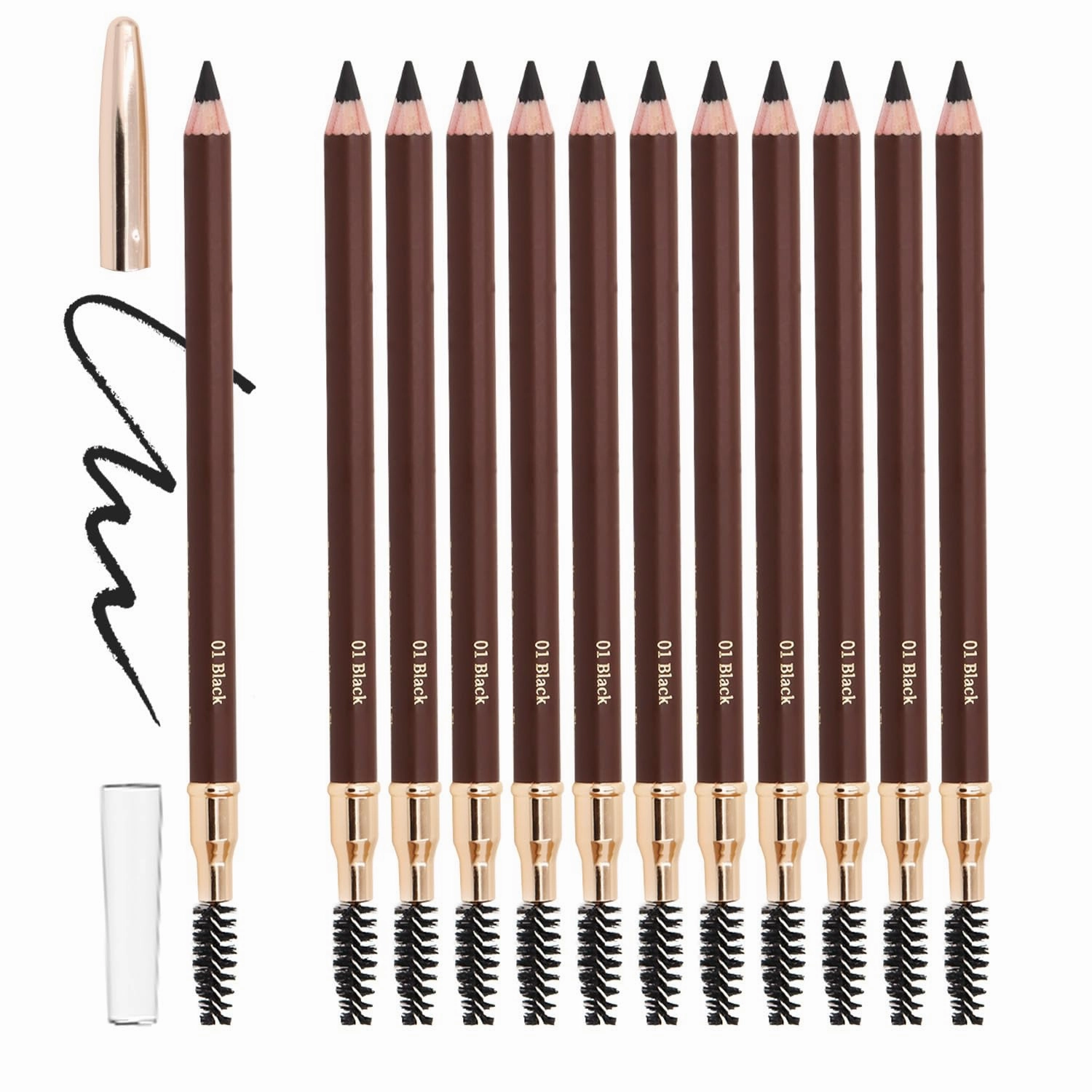 BODERMINCER Wholesale 12pcs Long Lasting Waterproof Dark Brown Eyebrow Pencil Eyeliner Set Easy to Color Professional Eye-Makeup Gel Pen Makeup (12PCS BLACK)