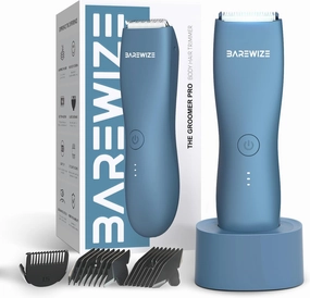 Body Hair & Pubic Hair Trimmer for Men & Women, Painless Electric Body & Bikini Shaver | Waterproof, Type-C Rechargeable, LED Light, Replaceable Blade, Manscape Personal Groomer (Denim Blue)