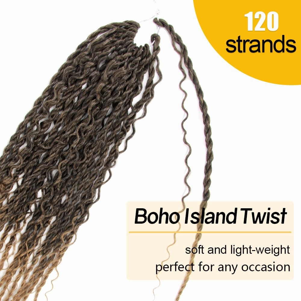 Boho Twist Crochet Hair 12 Inch, 8 Packs Wavy Senegalese Twist Crochet Hair with Curly Ends, Ombre Pre-Looped Pre-Twisted Island Style Goddess Passion Braids (120 Strands, T27)