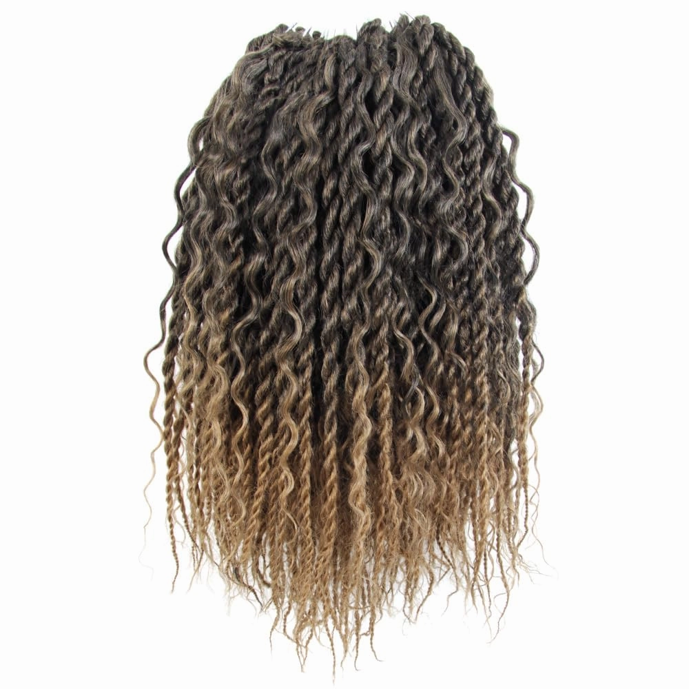 Boho Twist Crochet Hair 12 Inch, 8 Packs Wavy Senegalese Twist Crochet Hair with Curly Ends, Ombre Pre-Looped Pre-Twisted Island Style Goddess Passion Braids (120 Strands, T27)
