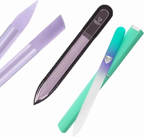BONA FIDE BEAUTY 3-Pieces Czech Glass Nail File Set and Lilac Cuticle Pusher
