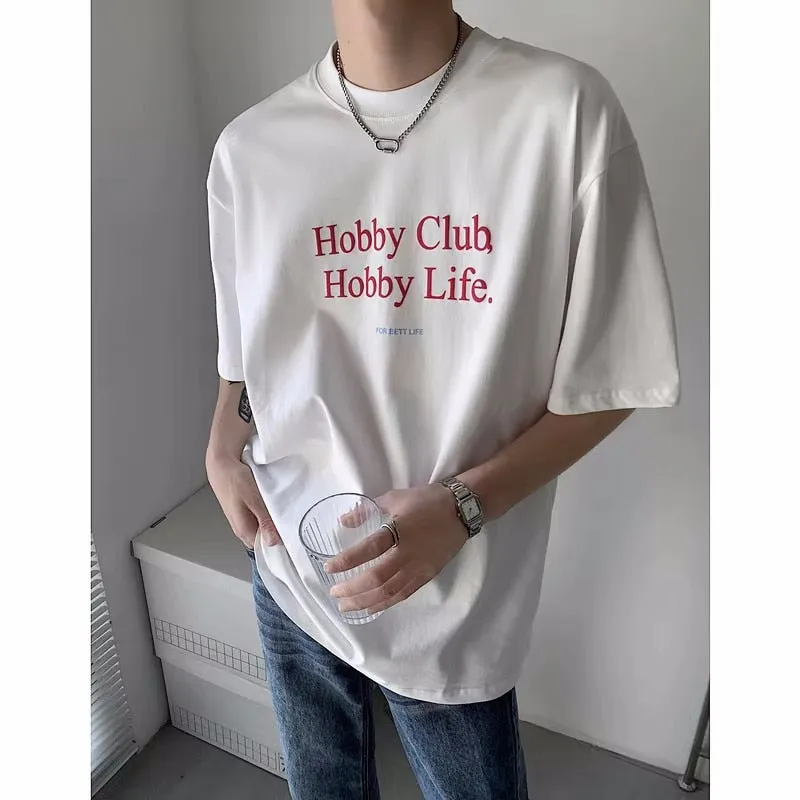Bonsir Summer Men's Smooth Cotton Clothes T Shirt Simple Loose White Tshirt Letter Printing Short Sleeve black T-shirt M-2XL