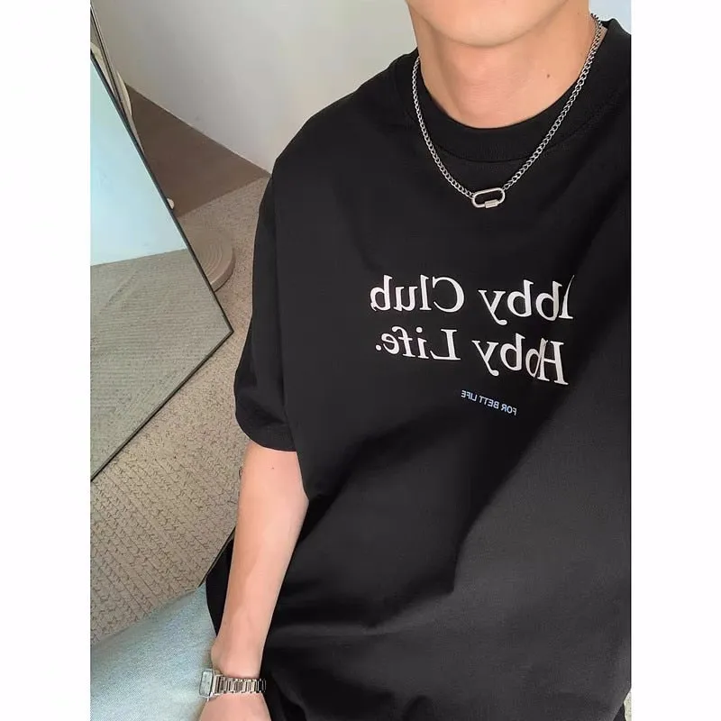 Bonsir Summer Men's Smooth Cotton Clothes T Shirt Simple Loose White Tshirt Letter Printing Short Sleeve black T-shirt M-2XL