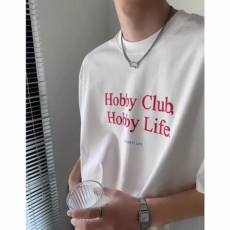 Bonsir Summer Men's Smooth Cotton Clothes T Shirt Simple Loose White Tshirt Letter Printing Short Sleeve black T-shirt M-2XL
