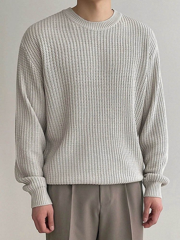 Bonsir Round Neck Men's Sweater Autumn Korean Fashion Loose Trend Solid Color Simple Pullover  Long Sleeve Male Tops L5