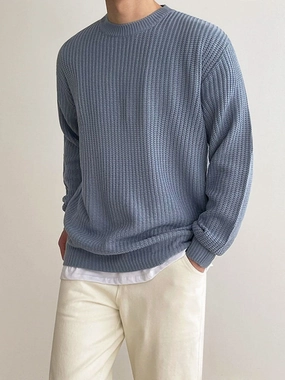 Bonsir Round Neck Men's Sweater Autumn Korean Fashion Loose Trend Solid Color Simple Pullover  Long Sleeve Male Tops L5