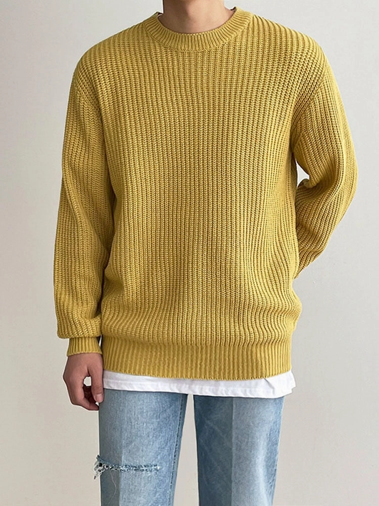 Bonsir Round Neck Men's Sweater Autumn Korean Fashion Loose Trend Solid Color Simple Pullover  Long Sleeve Male Tops L5