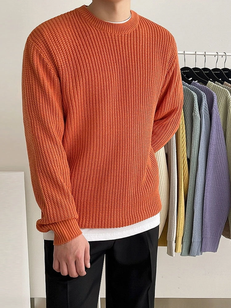 Bonsir Round Neck Men's Sweater Autumn Korean Fashion Loose Trend Solid Color Simple Pullover  Long Sleeve Male Tops L5