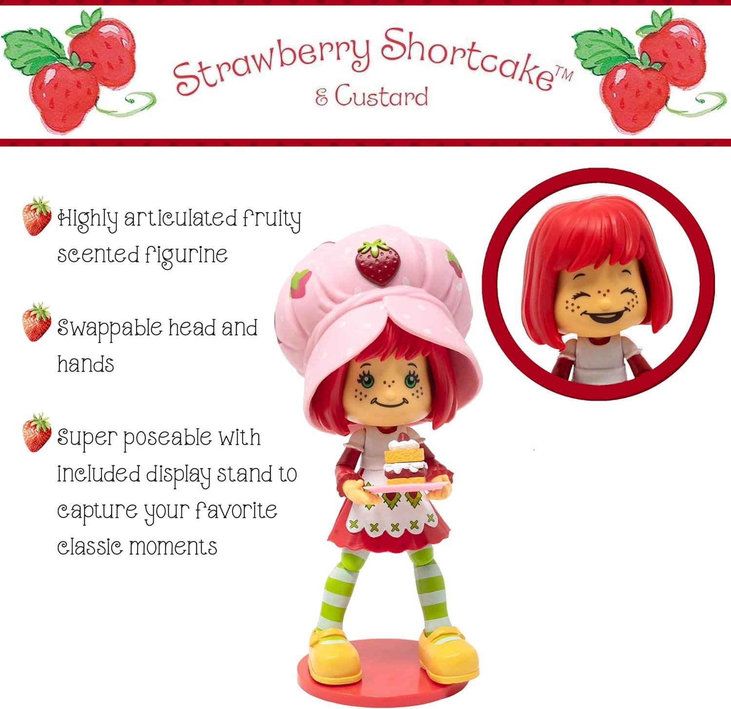 Boss Fight Studio Strawberry Shortcake with Custard the Kitten, Premium Collectible Action Figure – Highly Articulated Fruity Scented Figurine with Accessories, Interchangeable Parts, and Stand – 1:12