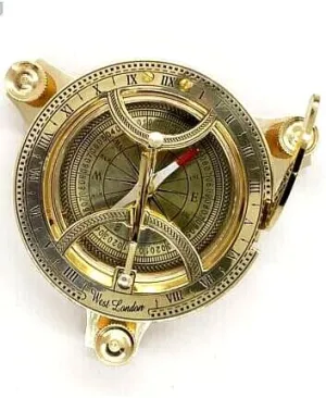 Brass Sundial Compass with Wooden Box, Nautical Maritime Navigation Tool, Decorative Anchor Design