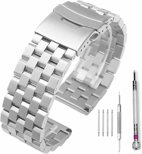 Brushed Stainless Steel Watch Band Strap 18mm/20mm/22mm/24mm/26mm Metal Replacement Bracelet Men Women Zwart/Silver Wristband