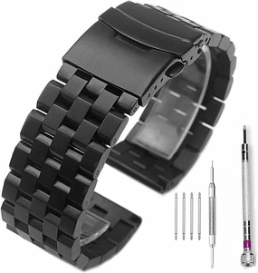 Brushed Stainless Steel Watch Band Strap 18mm/20mm/22mm/24mm/26mm Metal Replacement Bracelet Men Women Zwart/Silver Wristband