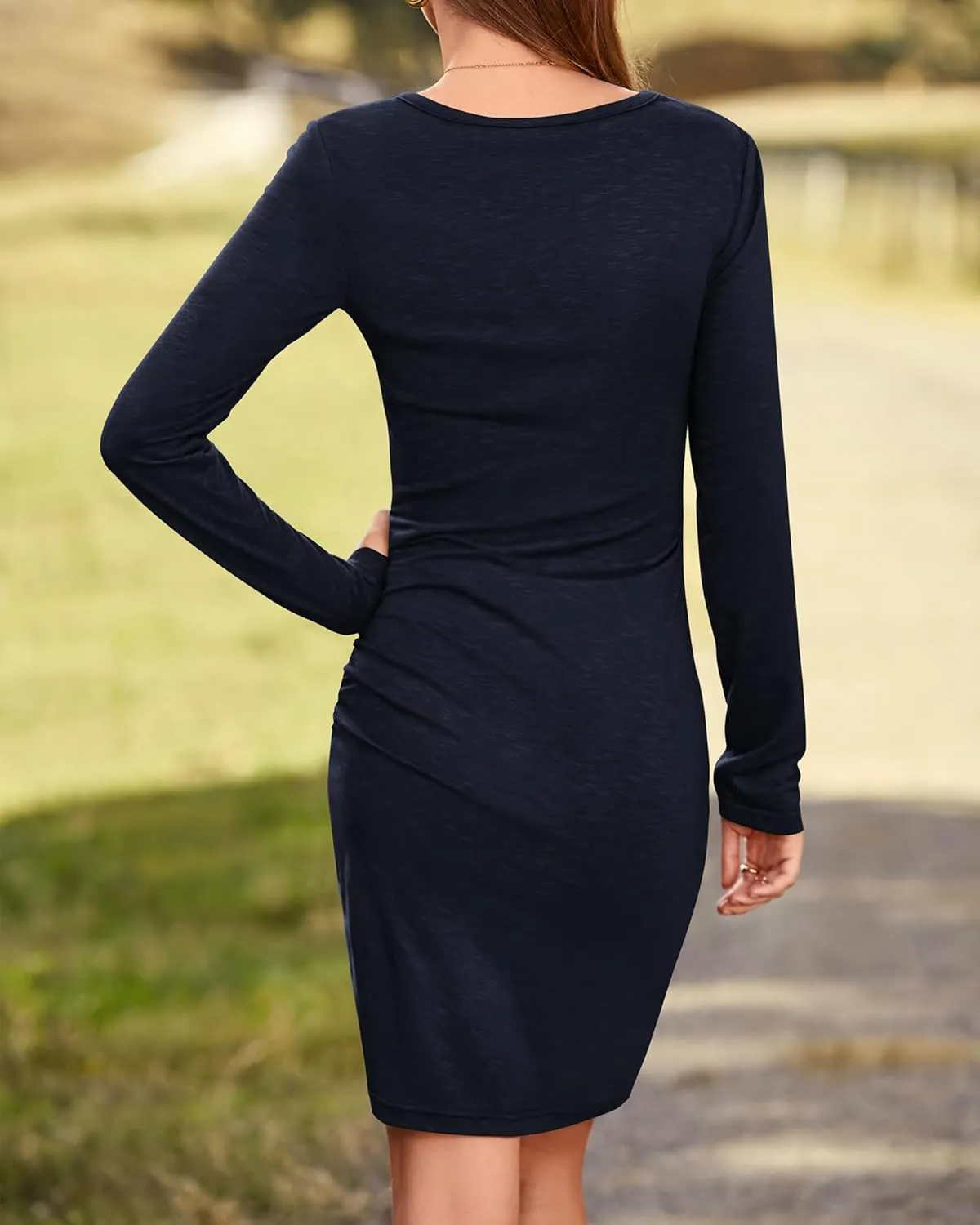 BTFBM Women Elegant Ruched Bodycon Dress 2025 Spring Long Sleeve Wrap Front Casual Basic Fitted Going Out Short Dresses