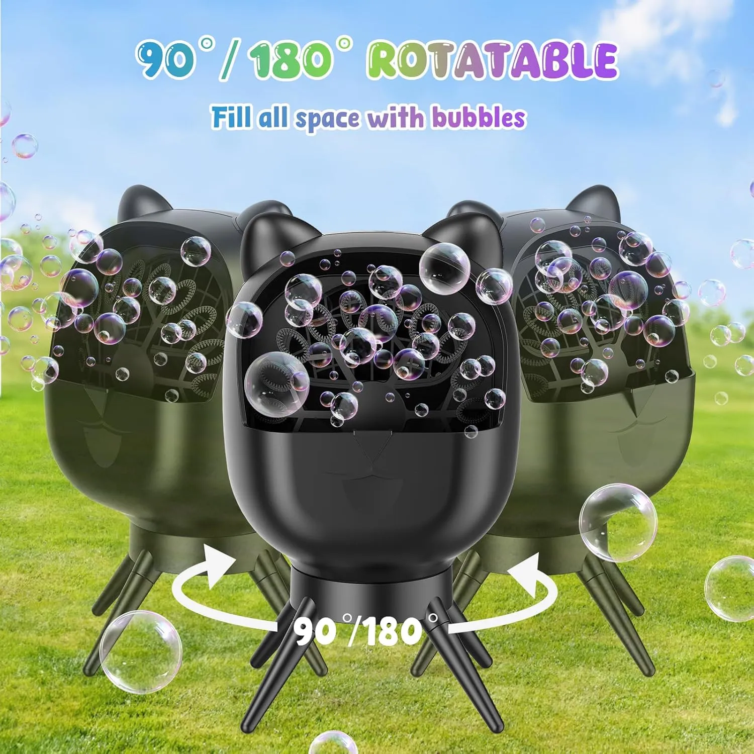 Bubble Machine for Toddlers Kids, 18000  Bubbles/Min Auto-Rotating Rechargeable Portable Bubble Maker for Outdoor/Indoor, Party,Birthday, Wedding (Black)